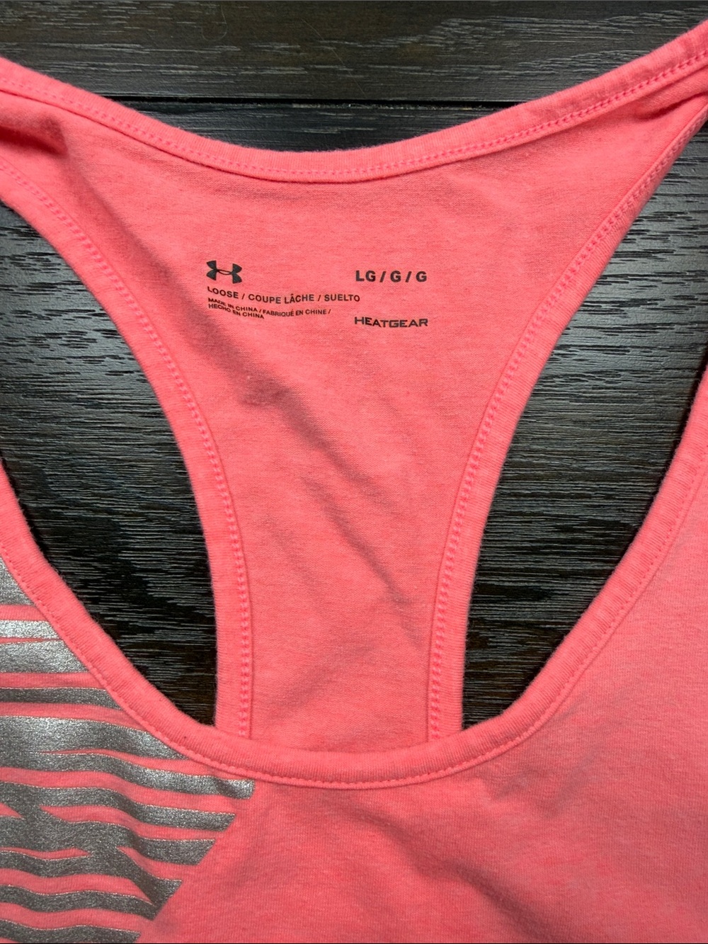 Under Armour Women’s Coral Racerback Tank with Silver Graphic Accents Large - Picture 7 of 8